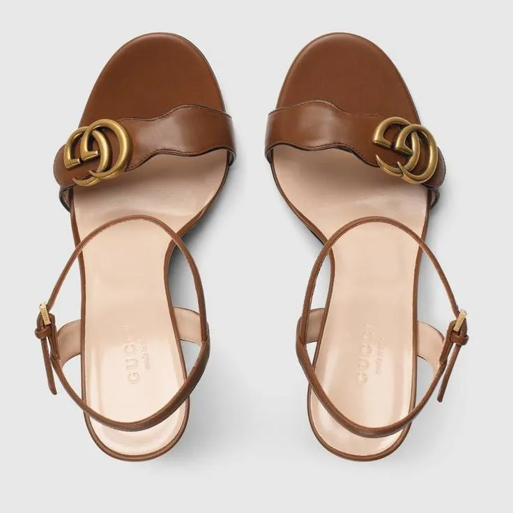 GUCCI brown leather flats with GHW logo