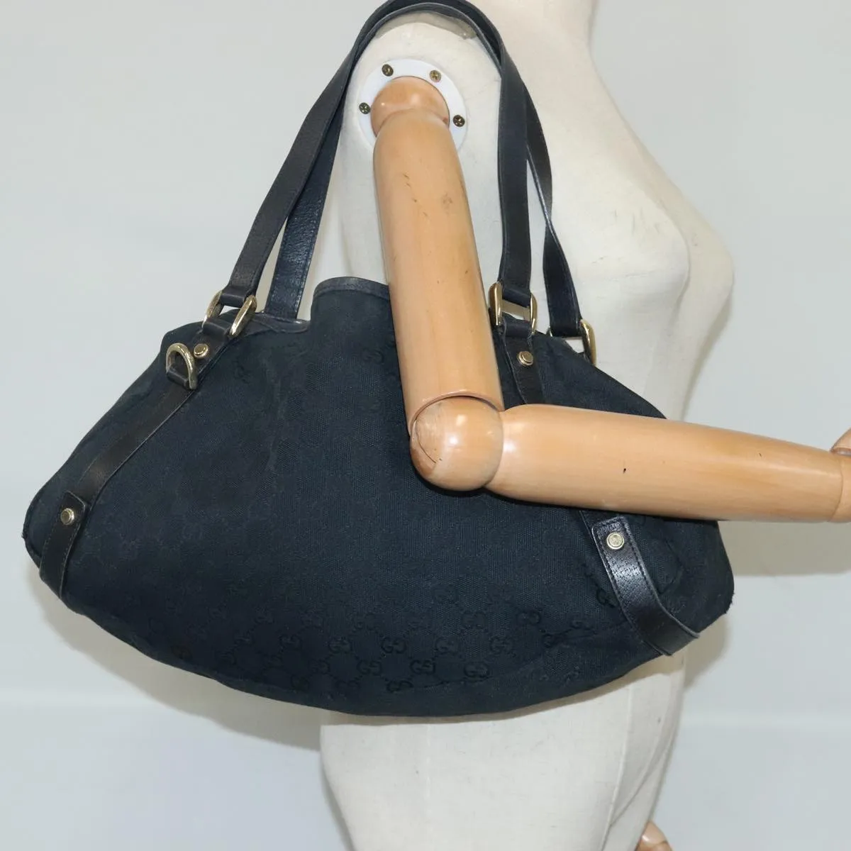 GUCCI GG Canvas Tote Bag Black Gold 130736 100266