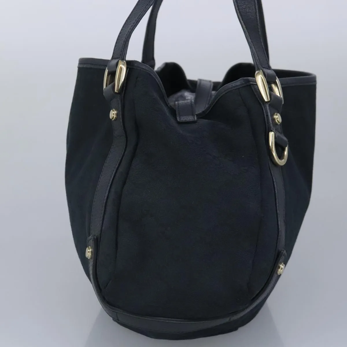 GUCCI GG Canvas Tote Bag Black Gold 130736 100266
