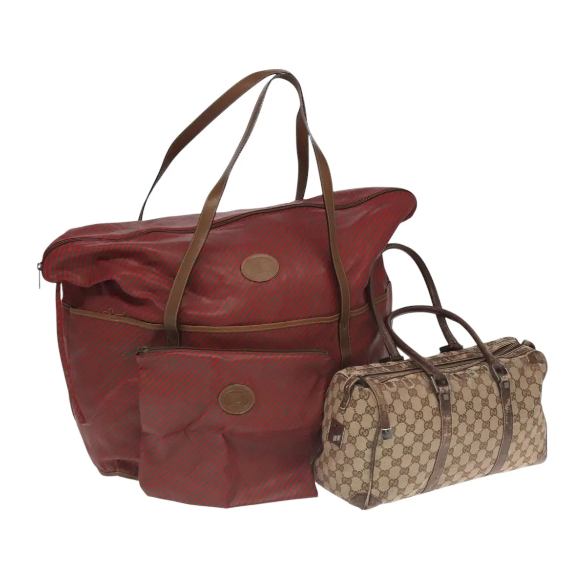 GUCCI GG Canvas Tote Bag Coated Canvas 2Set Beige Green Red ti2431