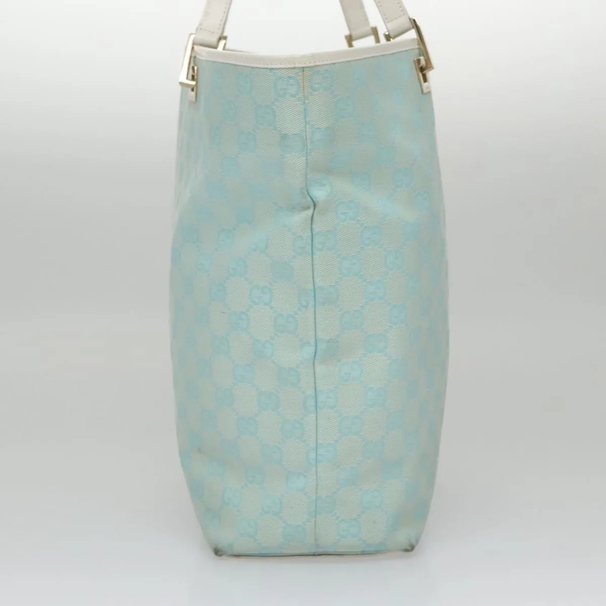 GUCCI GG Canvas Tote Bag Light Blue White gold 002 1098 78557