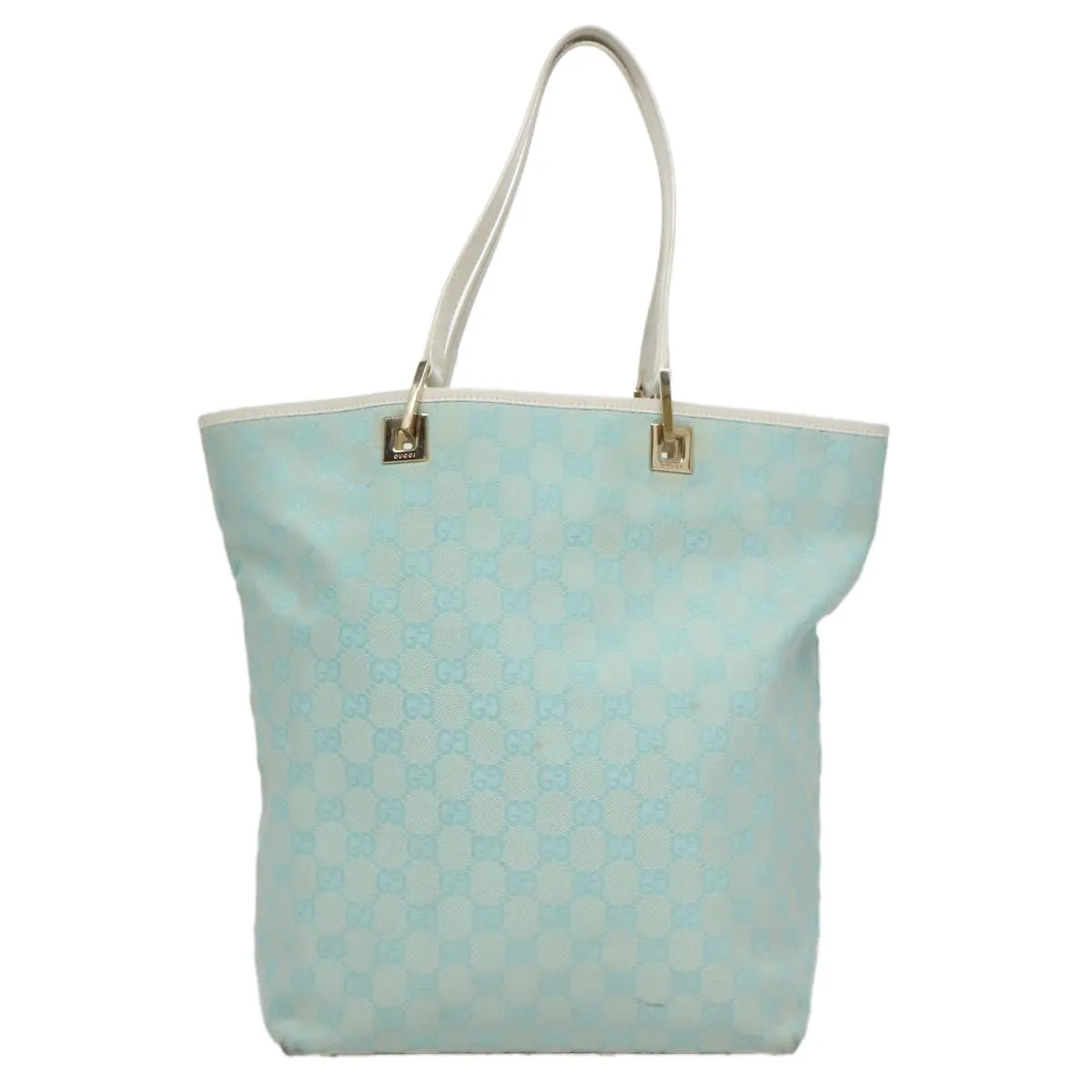 GUCCI GG Canvas Tote Bag Light Blue White gold 002 1098 78557