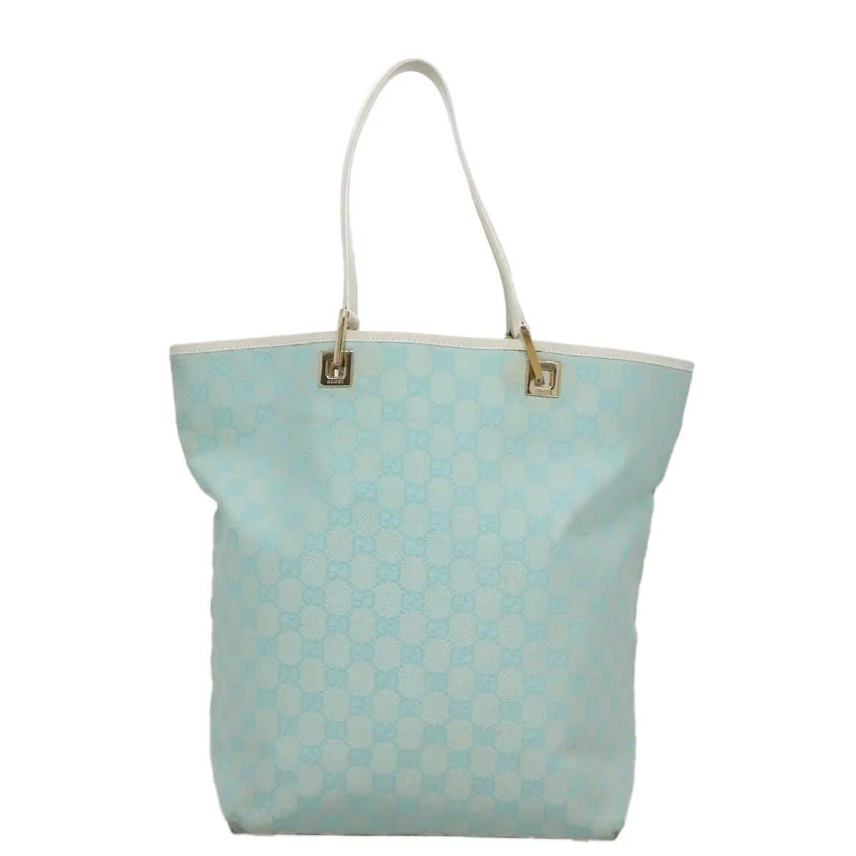 GUCCI GG Canvas Tote Bag Light Blue White gold 002 1098 78557