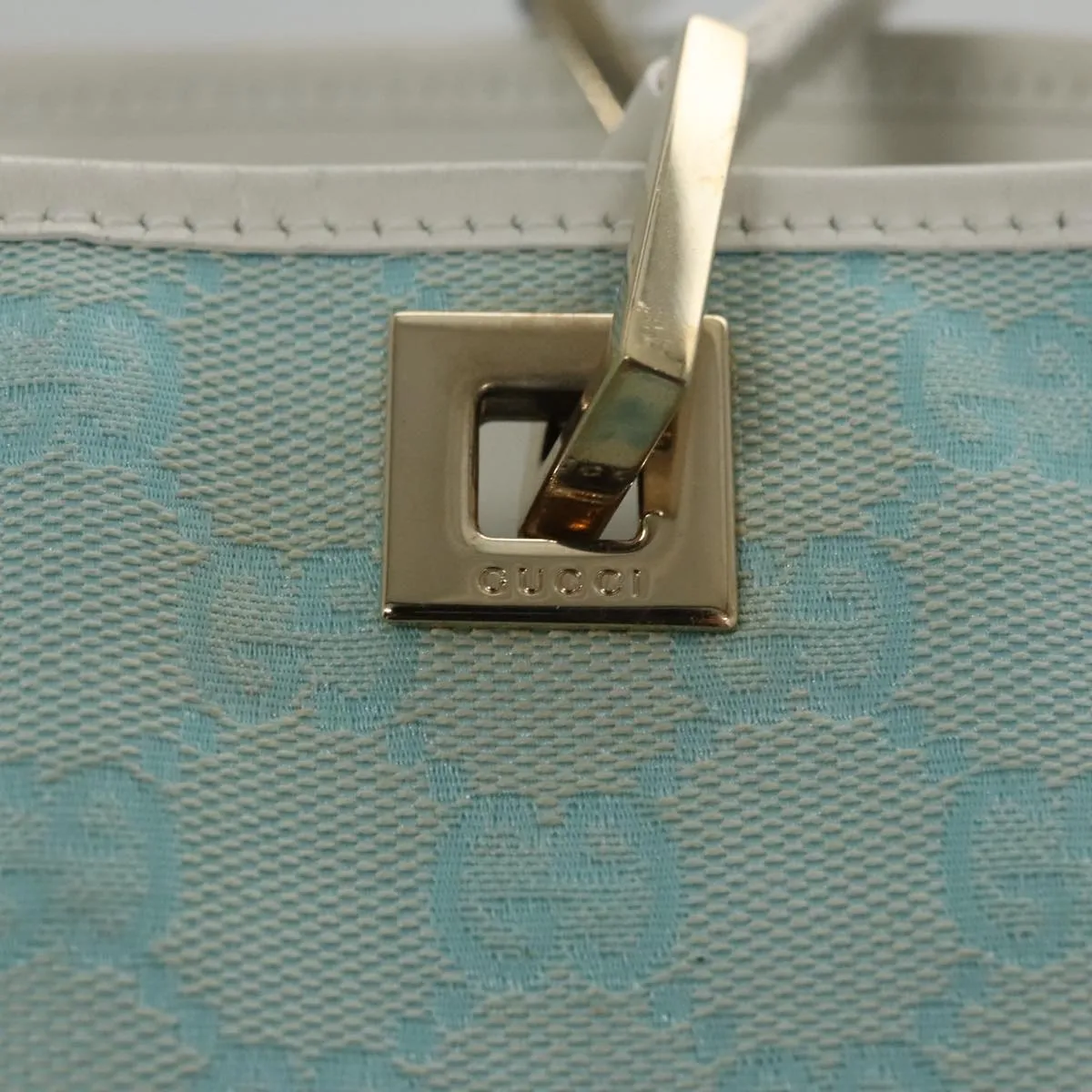 GUCCI GG Canvas Tote Bag Light Blue White gold 002 1098 78557