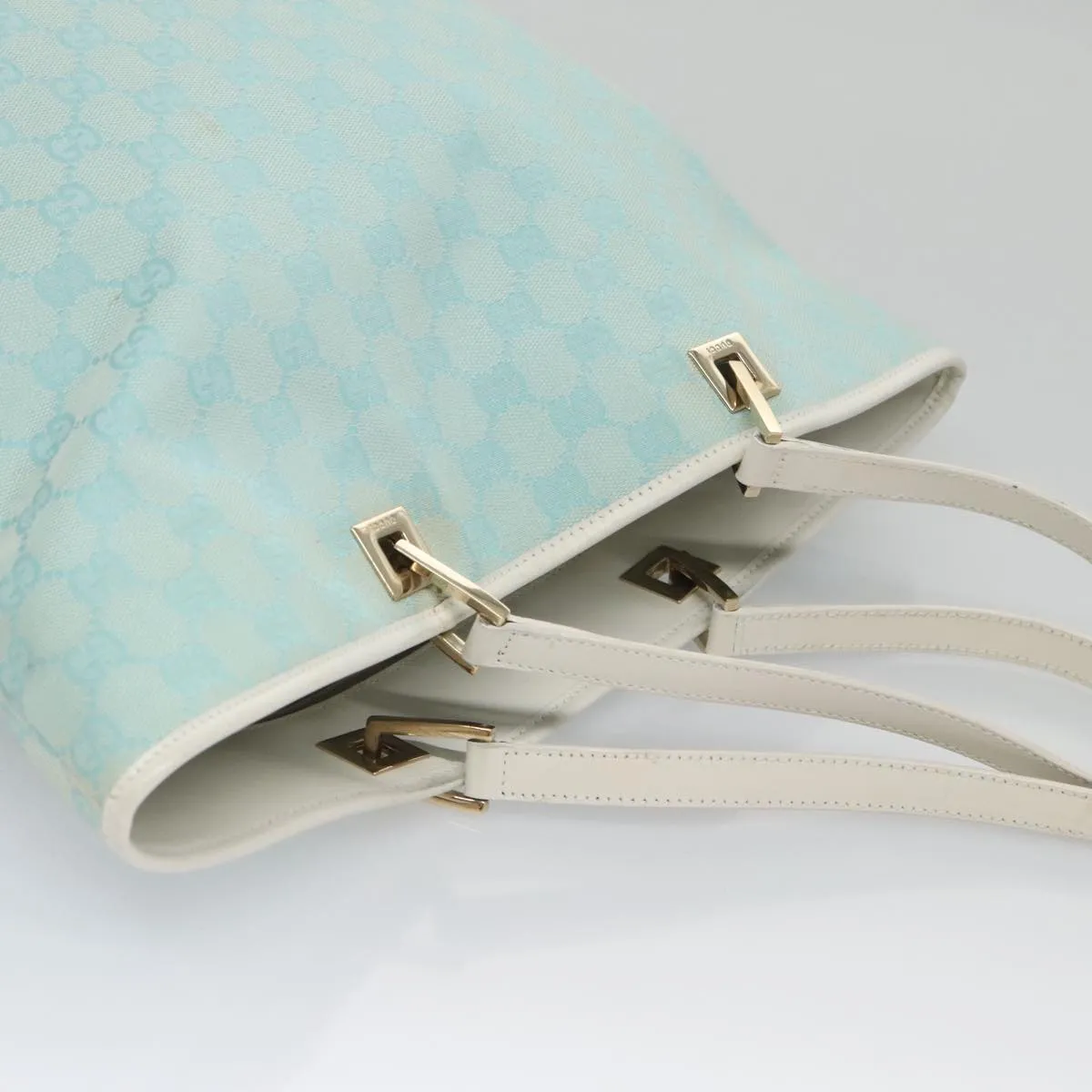 GUCCI GG Canvas Tote Bag Light Blue White gold 002 1098 78557