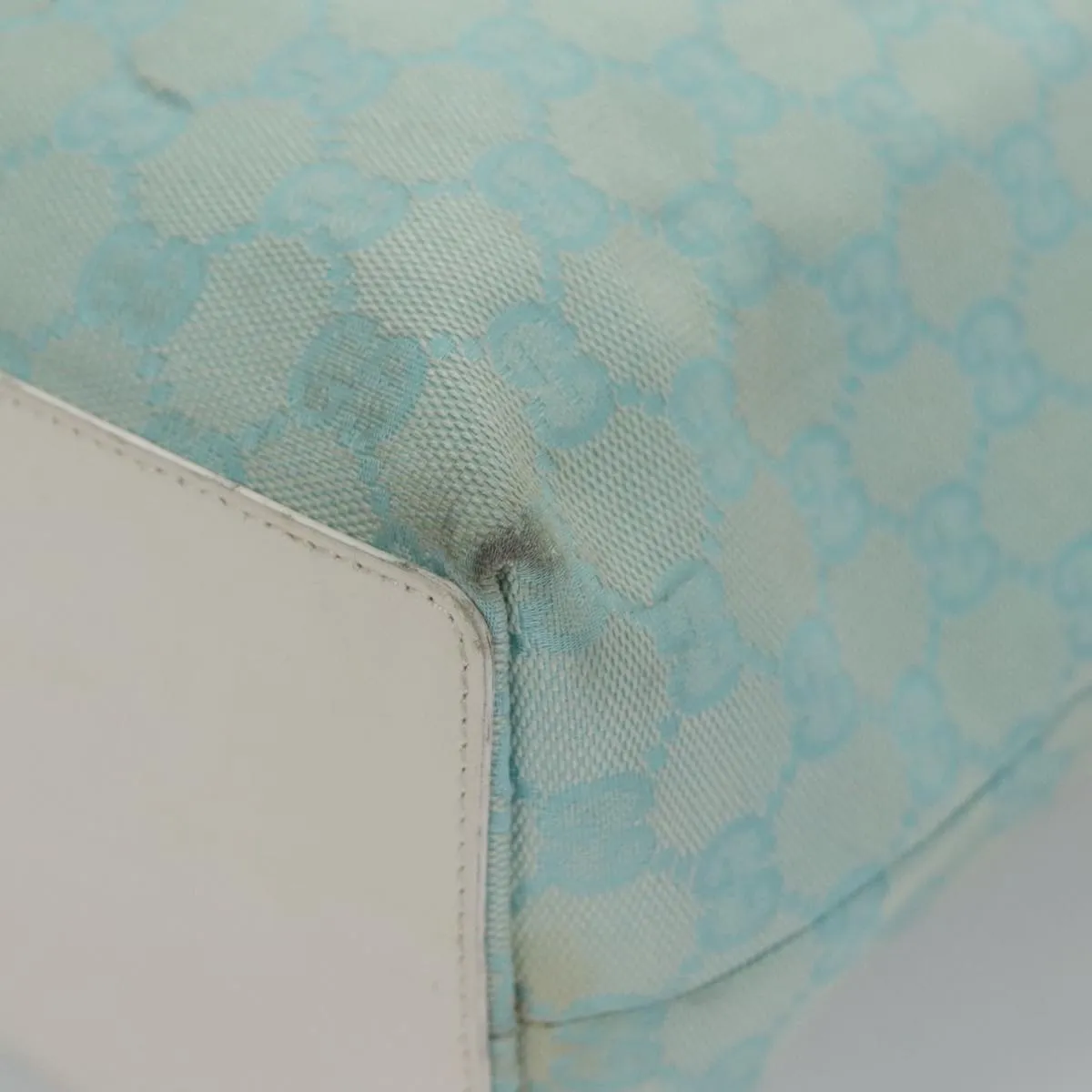 GUCCI GG Canvas Tote Bag Light Blue White gold 002 1098 78557