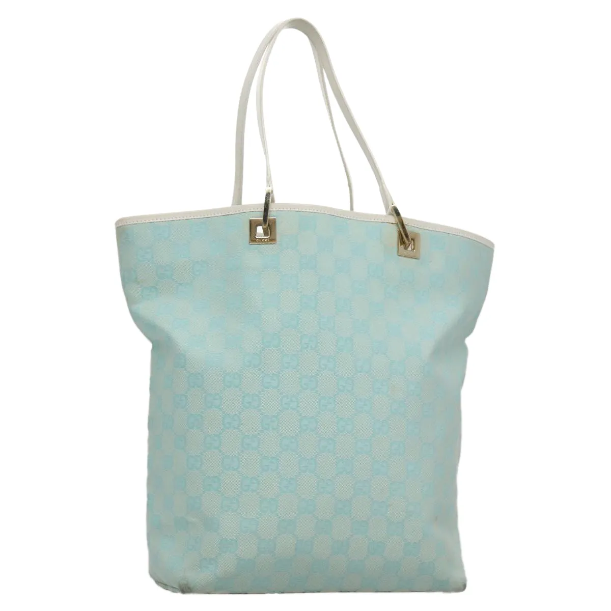 GUCCI GG Canvas Tote Bag Light Blue White gold 002 1098 78557
