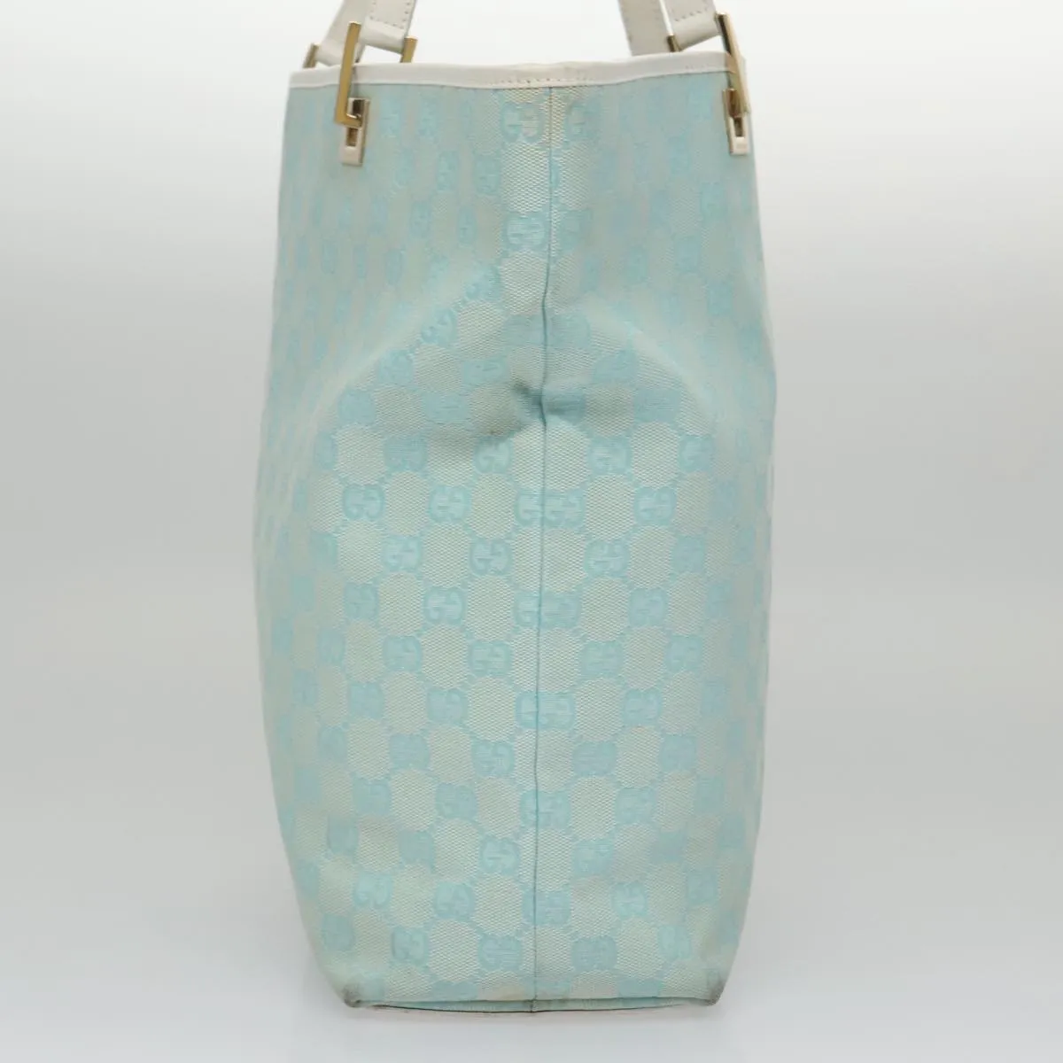 GUCCI GG Canvas Tote Bag Light Blue White gold 002 1098 78557