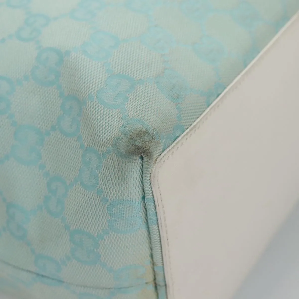 GUCCI GG Canvas Tote Bag Light Blue White gold 002 1098 78557