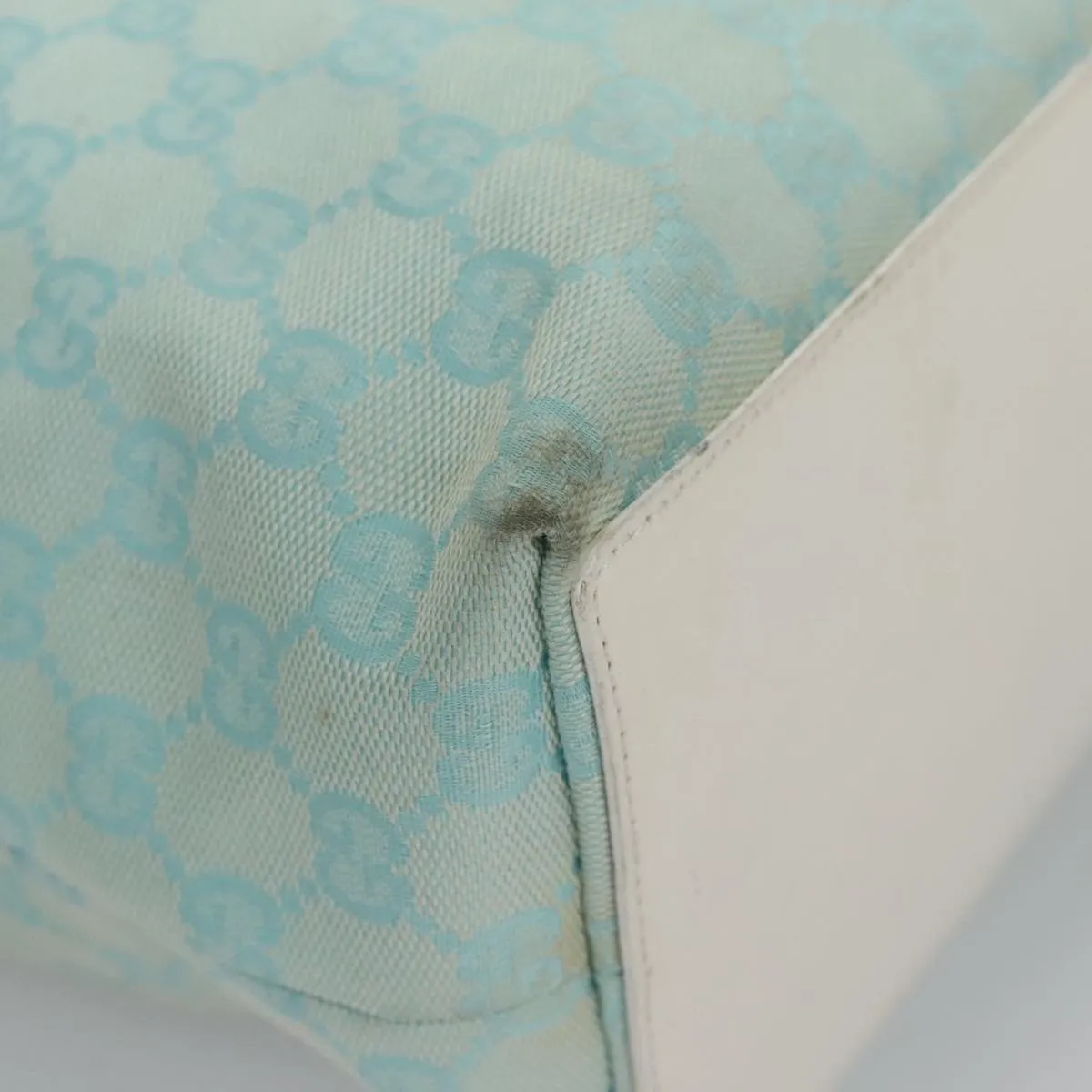 GUCCI GG Canvas Tote Bag Light Blue White gold 002 1098 78557