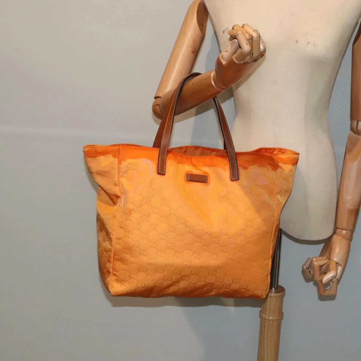 GUCCI GG Canvas Tote Bag Nylon Orange Silver 282439 88179
