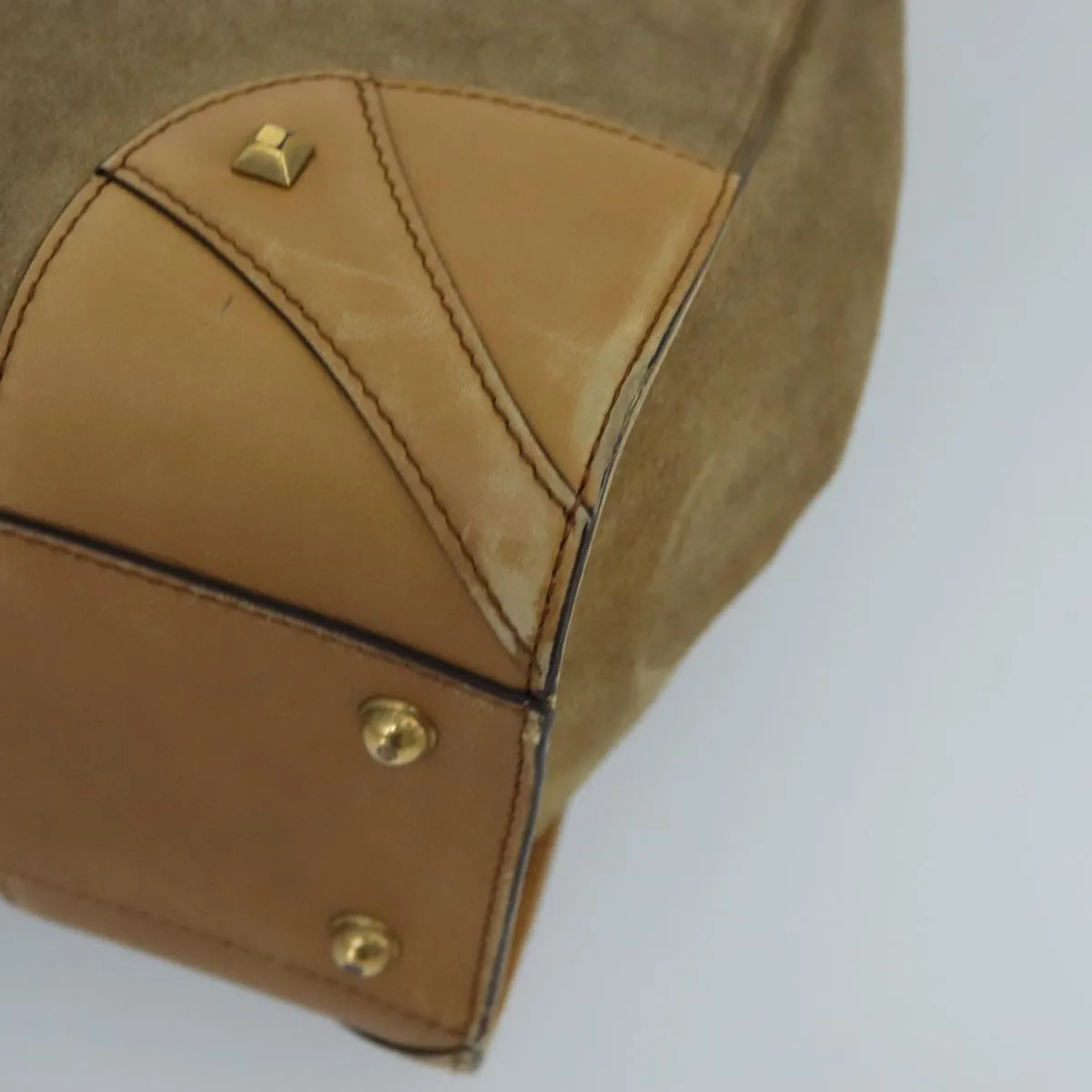 GUCCI GG Canvas Tote Bag Suede Studs Brown Gold 120897 ki5094