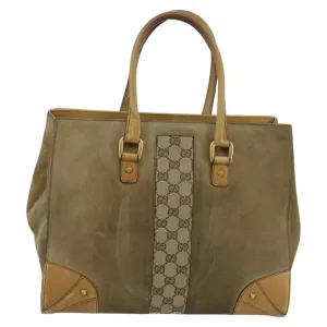 GUCCI GG Canvas Tote Bag Suede Studs Brown Gold 120897 ki5094