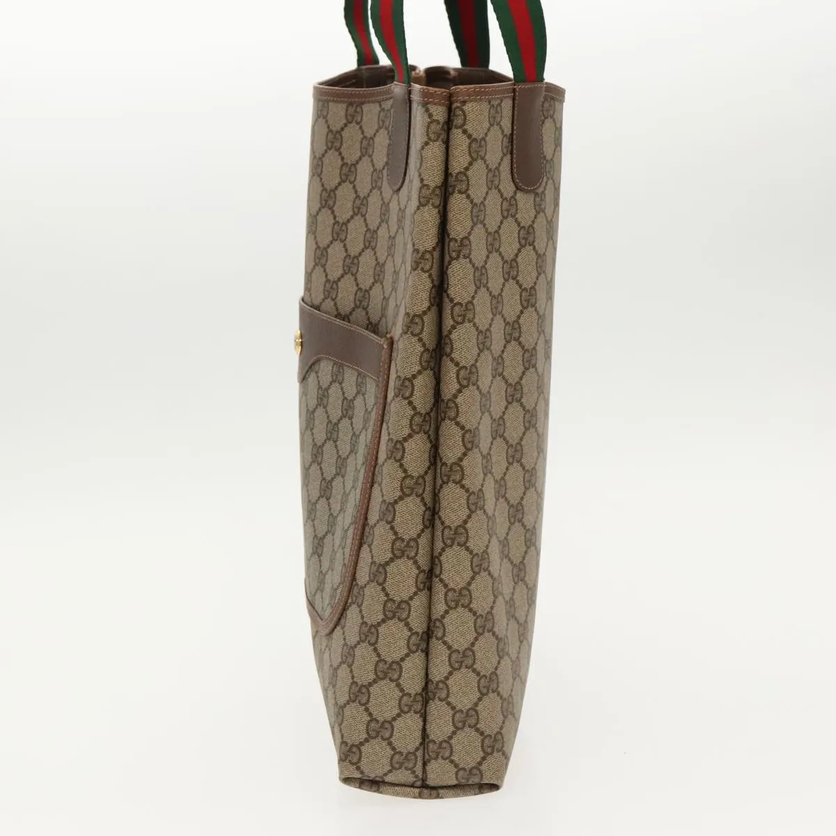 GUCCI GG Canvas Web Sherry Line Tote Bag PVC Leather Beige Green yk15583
