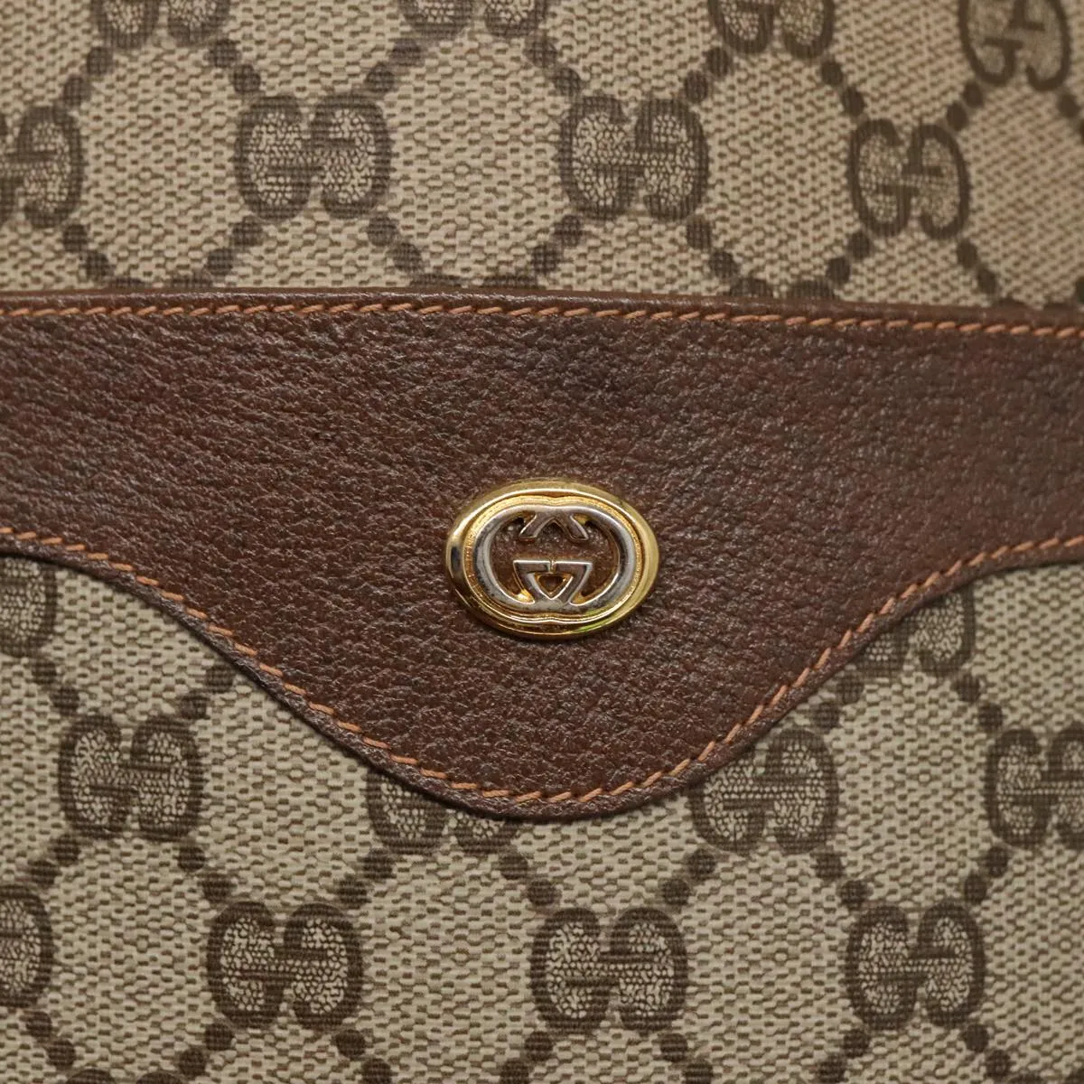 GUCCI GG Canvas Web Sherry Line Tote Bag PVC Leather Beige Green yk15583