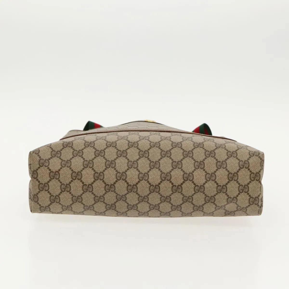 GUCCI GG Canvas Web Sherry Line Tote Bag PVC Leather Beige Green yk15583