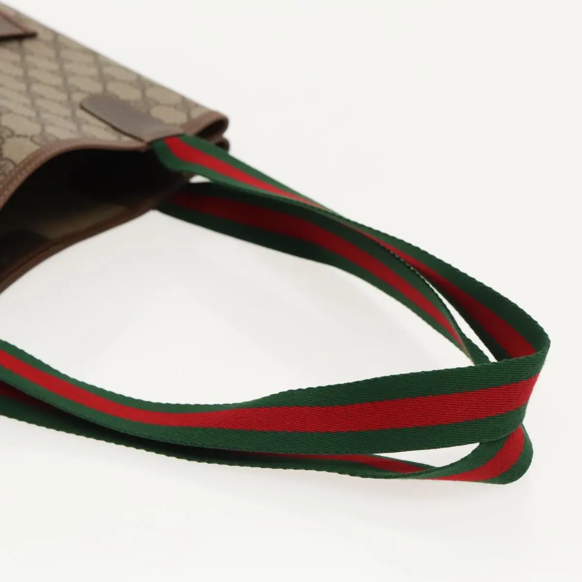 GUCCI GG Canvas Web Sherry Line Tote Bag PVC Leather Beige Green yk15583