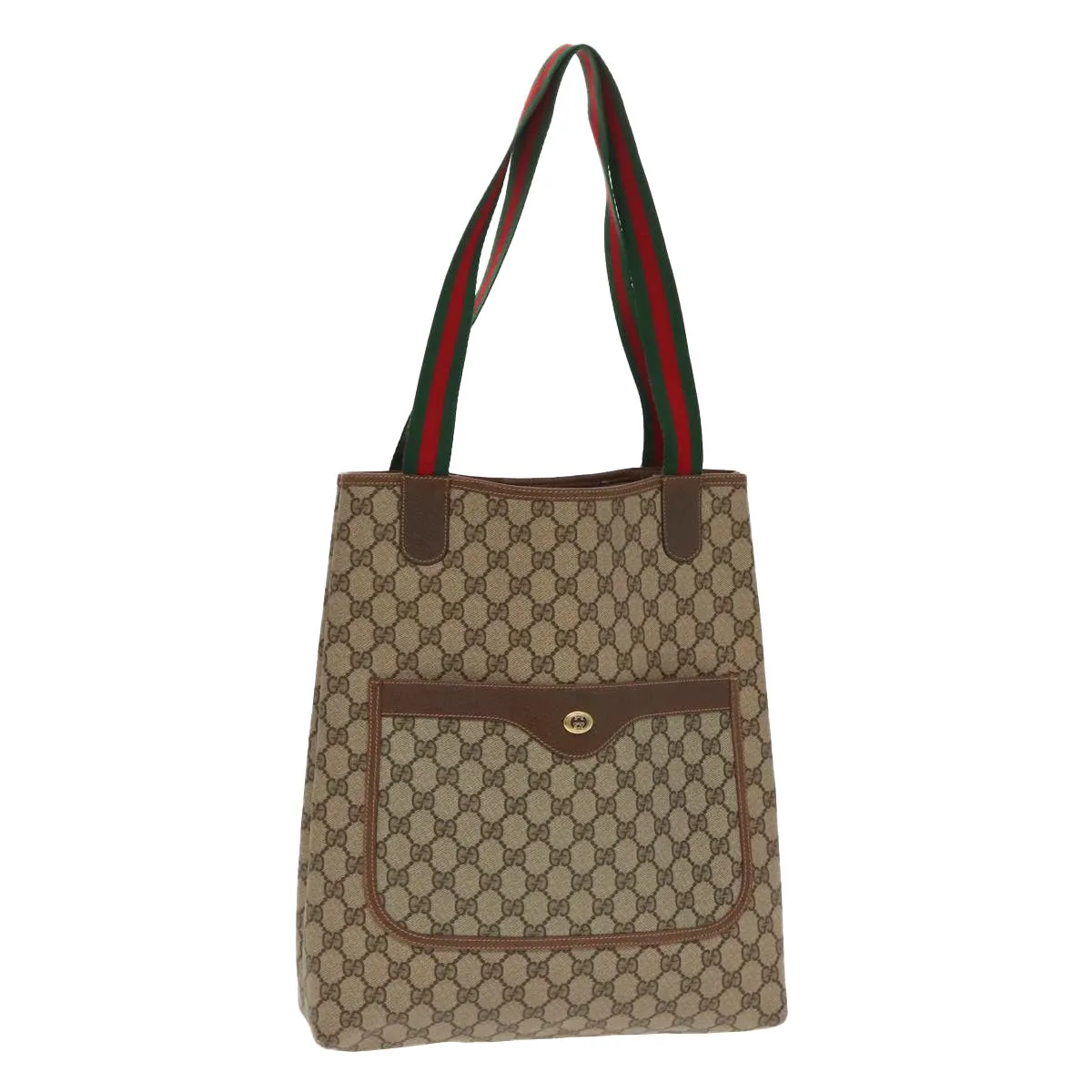 GUCCI GG Canvas Web Sherry Line Tote Bag PVC Leather Beige Green yk15583