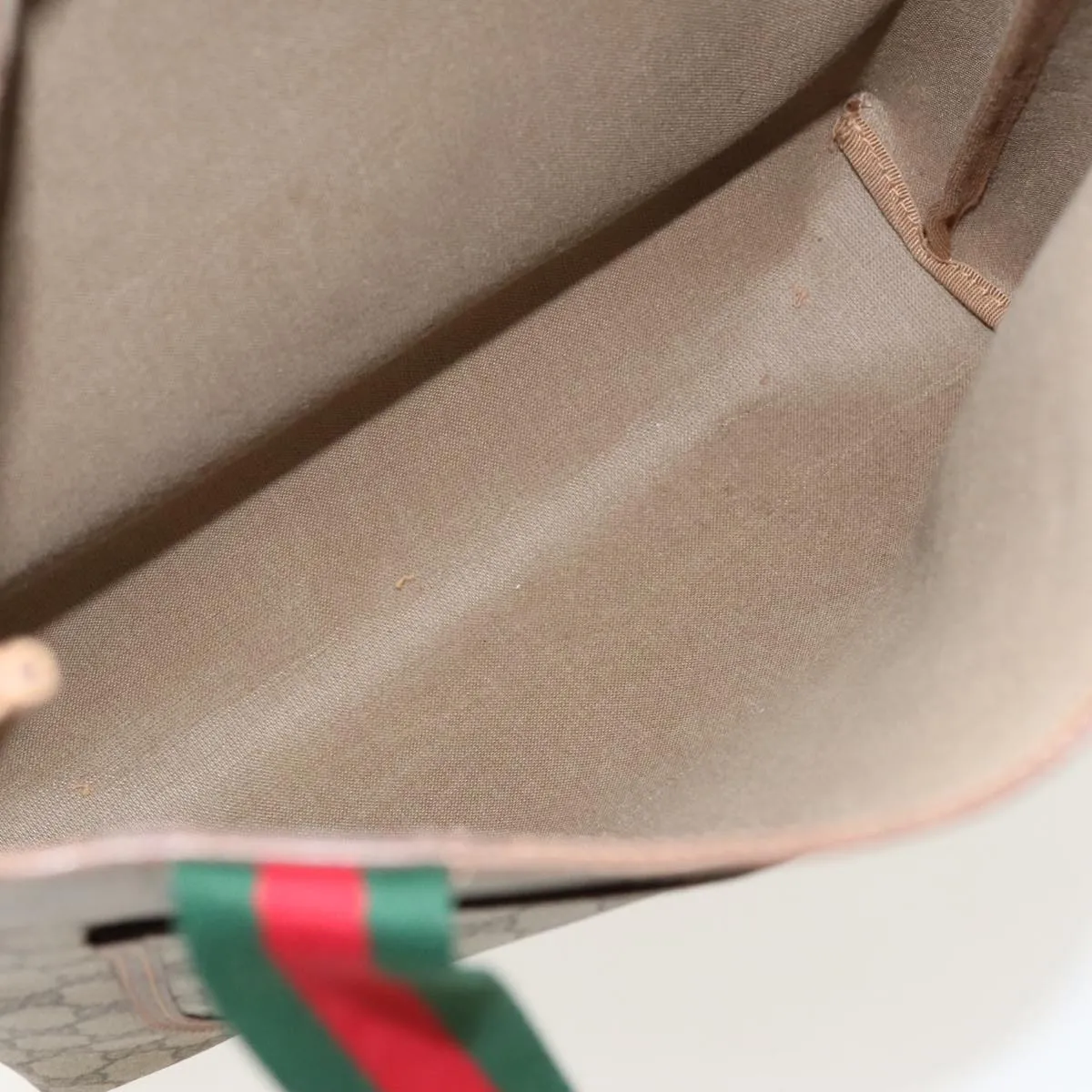 GUCCI GG Canvas Web Sherry Line Tote Bag PVC Leather Beige Green yk15583
