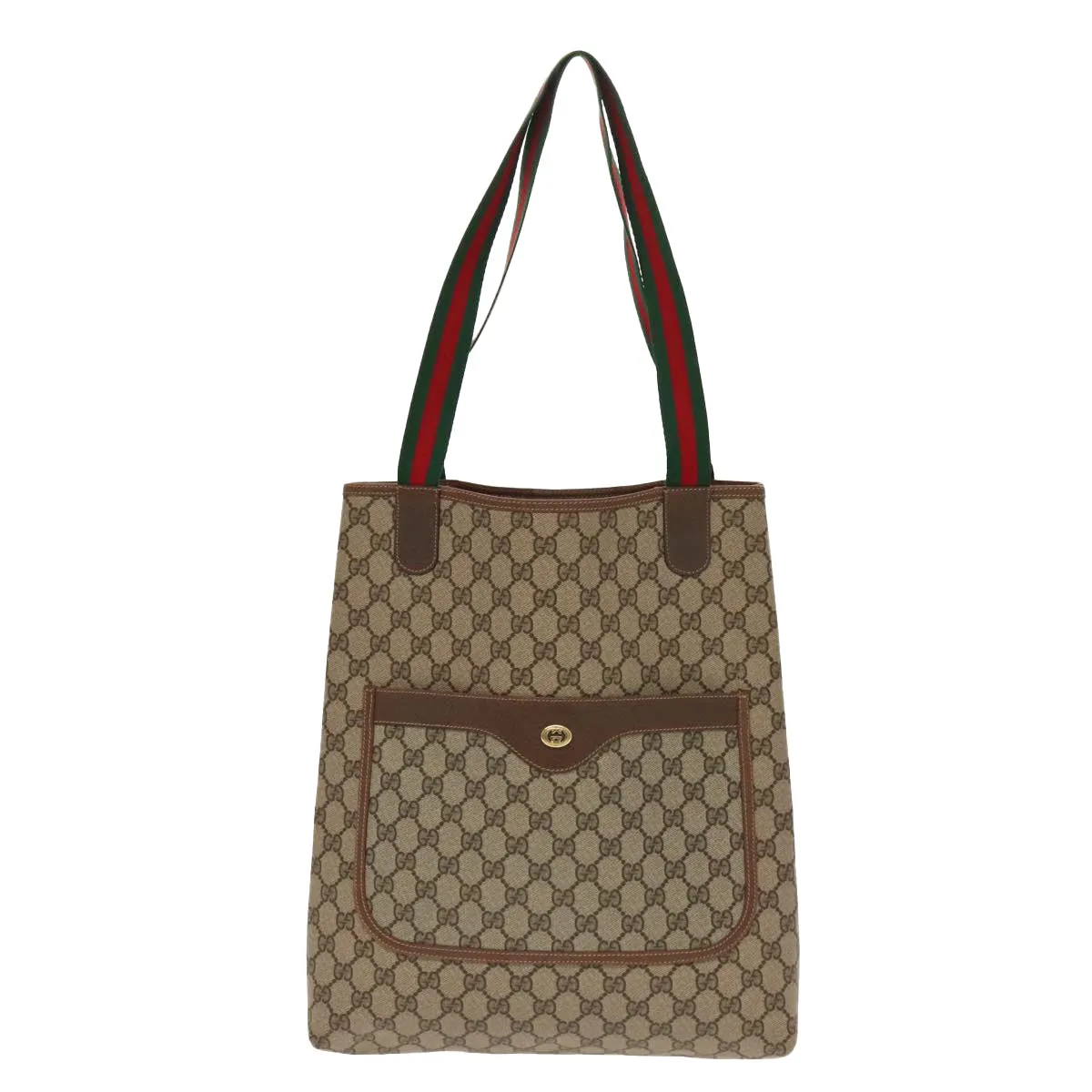 GUCCI GG Canvas Web Sherry Line Tote Bag PVC Leather Beige Green yk15583