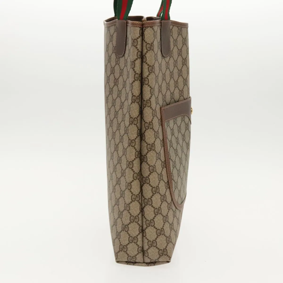 GUCCI GG Canvas Web Sherry Line Tote Bag PVC Leather Beige Green yk15583