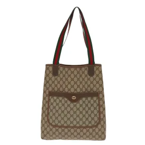 GUCCI GG Canvas Web Sherry Line Tote Bag PVC Leather Beige Green yk15583