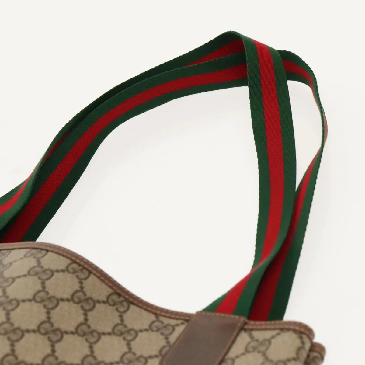 GUCCI GG Canvas Web Sherry Line Tote Bag PVC Leather Beige Green yk15583