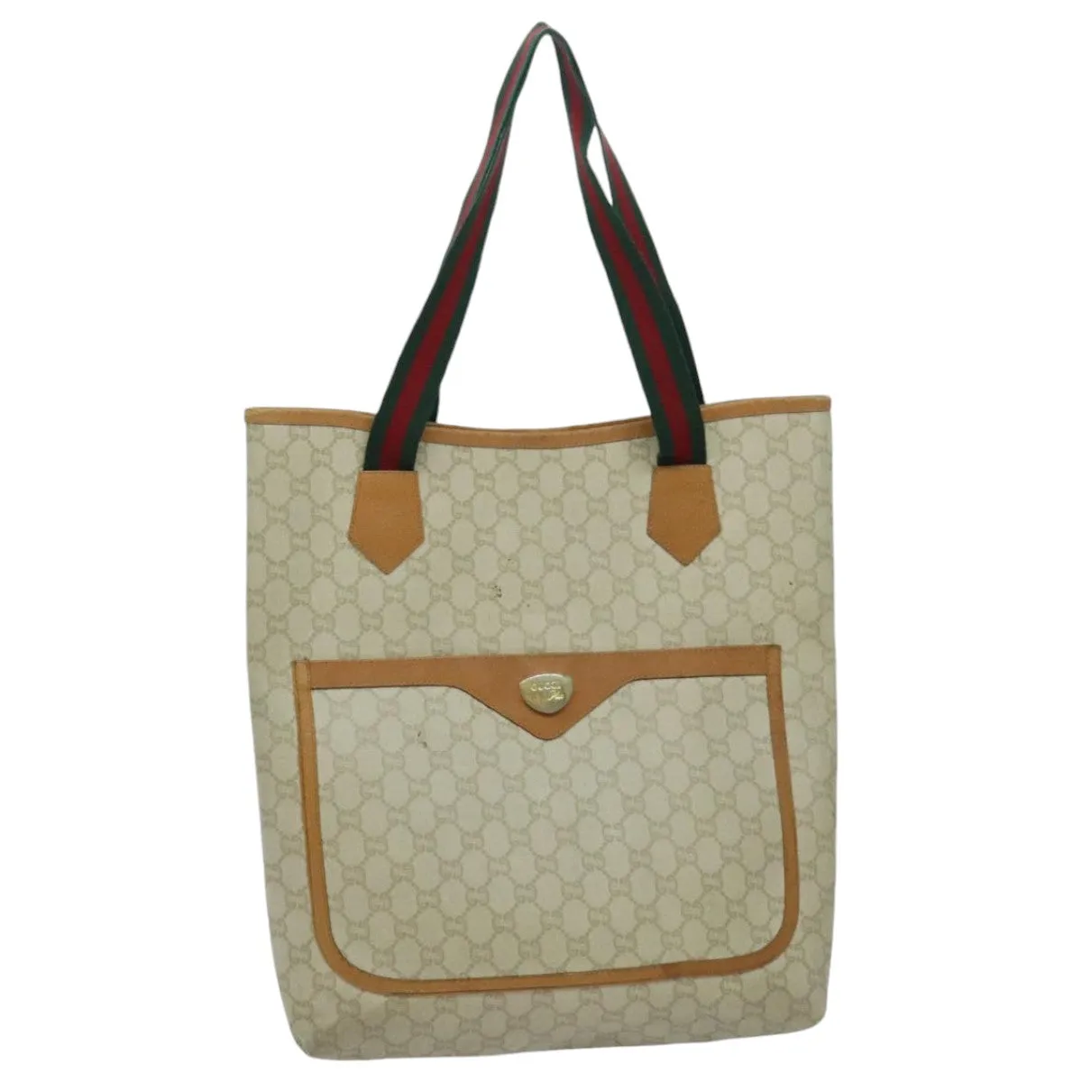 GUCCI GG Plus Supreme Web Sherry Line Tote Bag PVC Beige Gold Red 96663