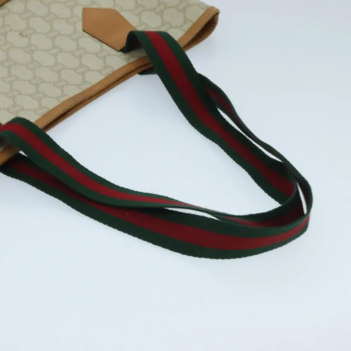 GUCCI GG Plus Supreme Web Sherry Line Tote Bag PVC Beige Gold Red 96663
