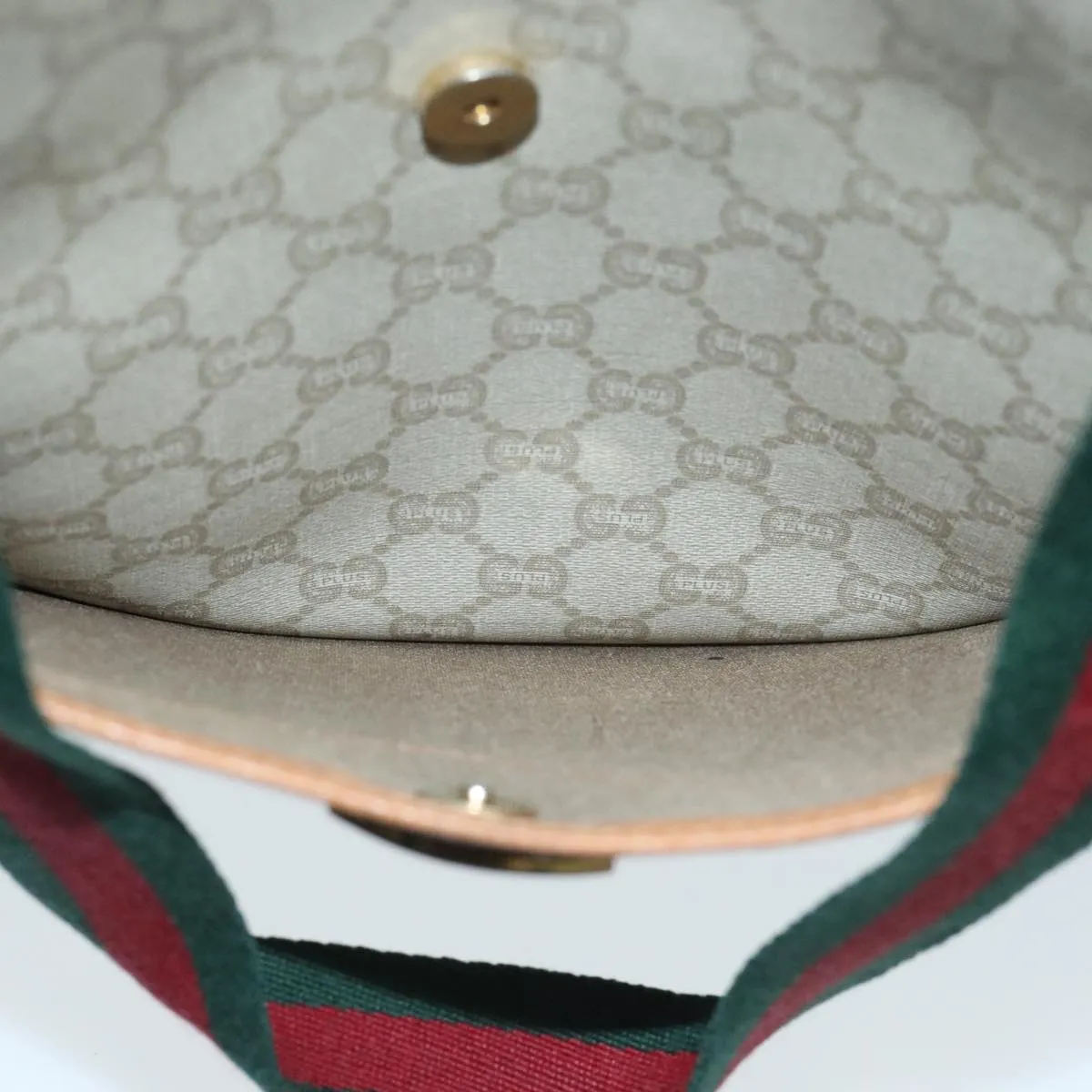 GUCCI GG Plus Supreme Web Sherry Line Tote Bag PVC Beige Gold Red 96663