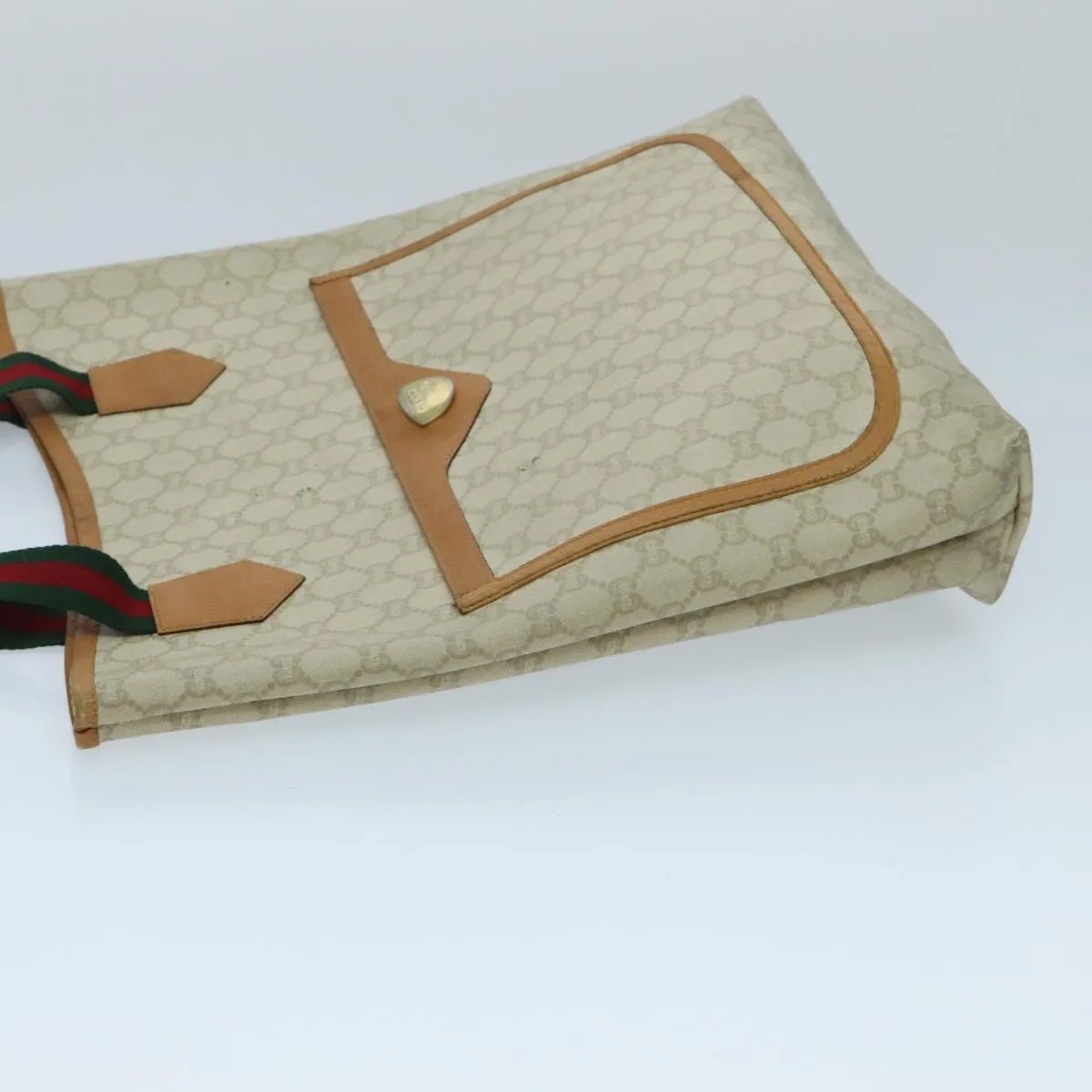 GUCCI GG Plus Supreme Web Sherry Line Tote Bag PVC Beige Gold Red 96663