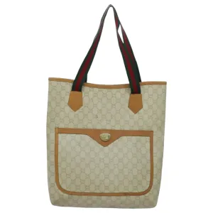 GUCCI GG Plus Supreme Web Sherry Line Tote Bag PVC Beige Gold Red 96663