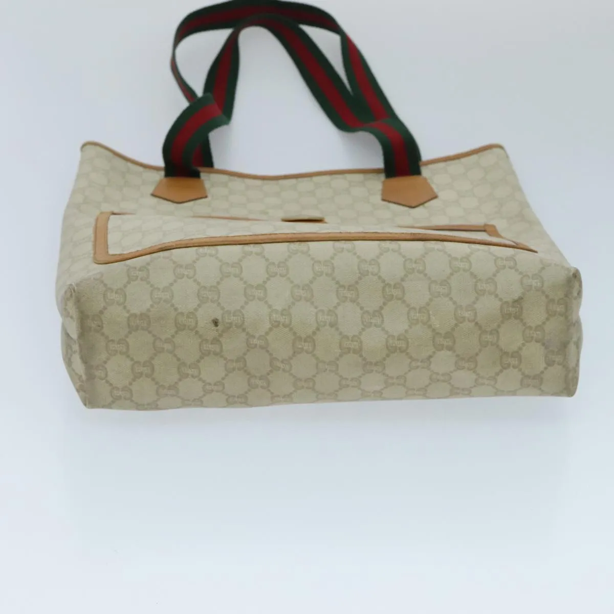 GUCCI GG Plus Supreme Web Sherry Line Tote Bag PVC Beige Gold Red 96663