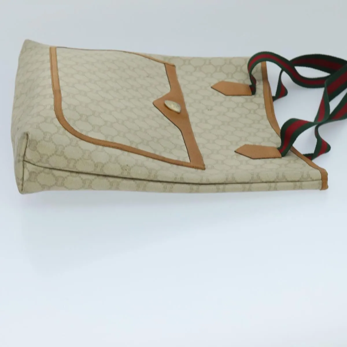 GUCCI GG Plus Supreme Web Sherry Line Tote Bag PVC Beige Gold Red 96663