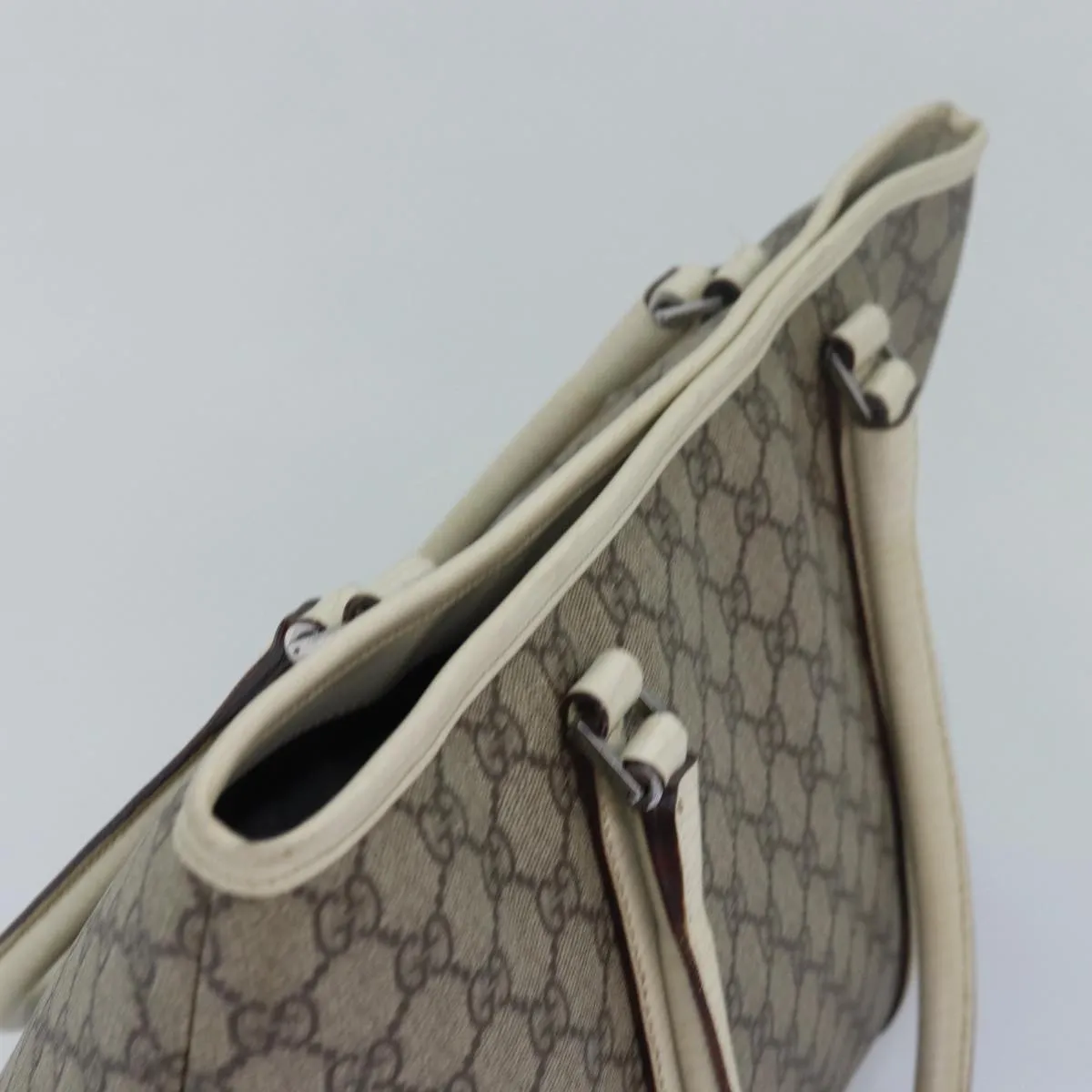 GUCCI GG Supreme Tote Bag PVC Leather Beige 114595 yk13216