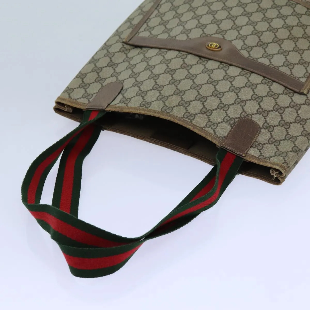 GUCCI GG Supreme Web Sherry Line Tote Bag Beige Red Green 39 02 003 71818
