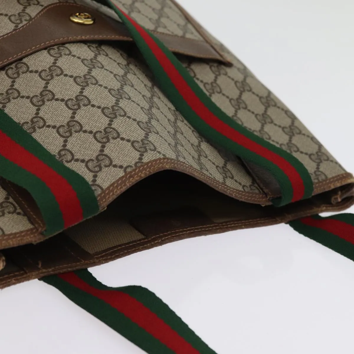 GUCCI GG Supreme Web Sherry Line Tote Bag Beige Red Green 89 02 003 ep4366