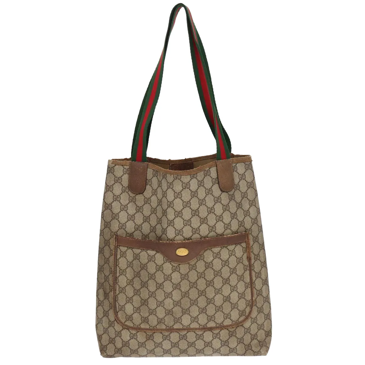 GUCCI GG Supreme Web Sherry Line Tote Bag PVC Beige Gold 39 02 003 85391