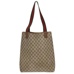 GUCCI GG Supreme Web Sherry Line Tote Bag PVC Beige Gold 39 02 003 85391