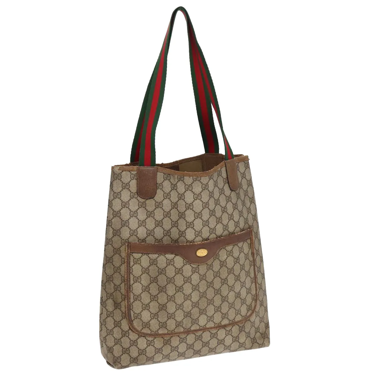 GUCCI GG Supreme Web Sherry Line Tote Bag PVC Beige Gold 39 02 003 85391