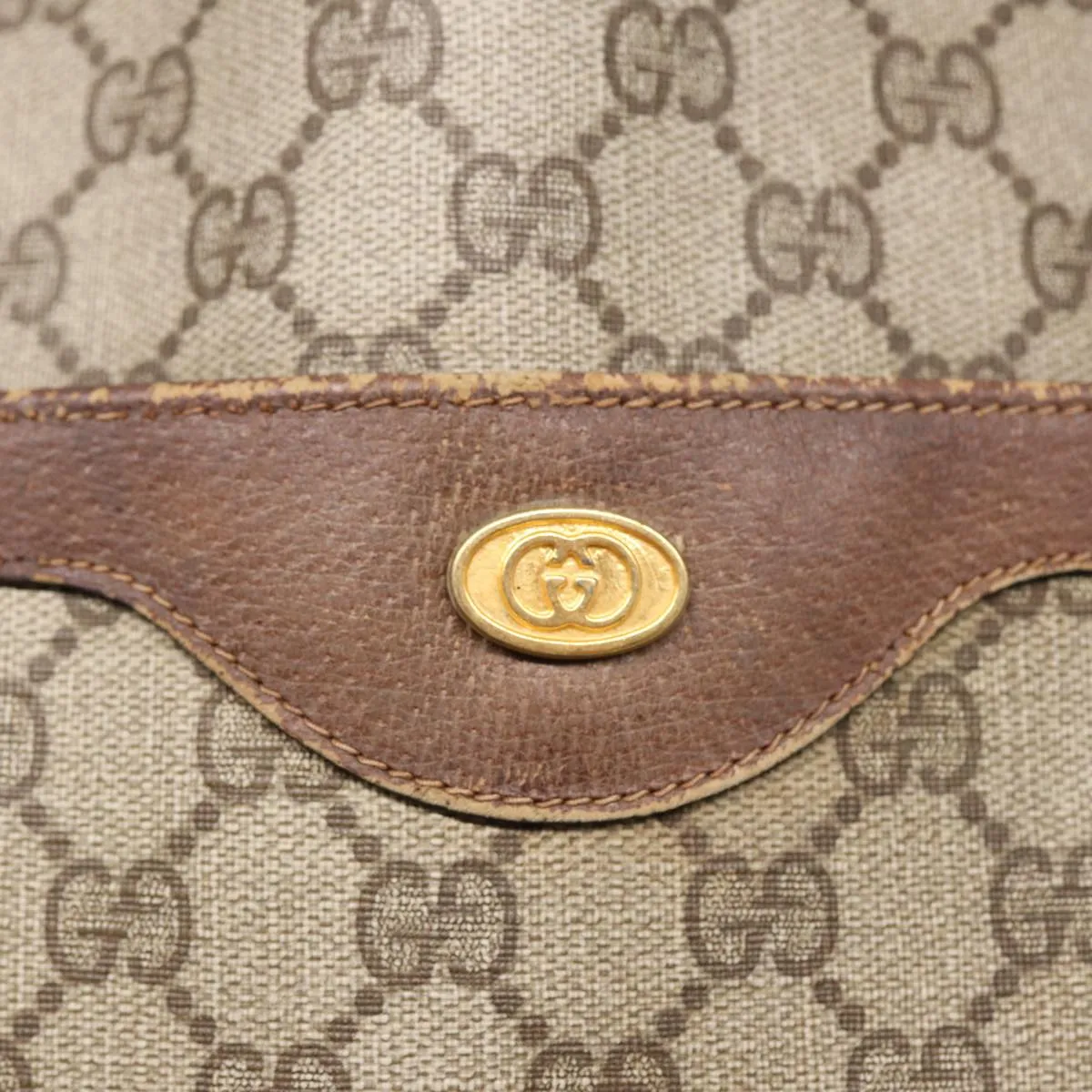 GUCCI GG Supreme Web Sherry Line Tote Bag PVC Beige Gold 39 02 003 85391