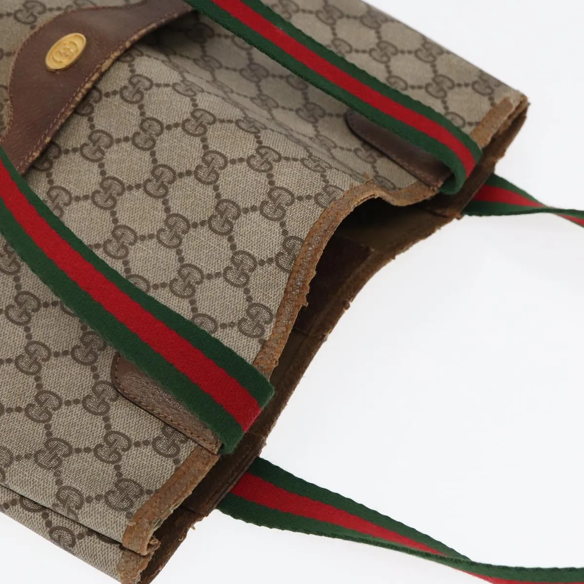 GUCCI GG Supreme Web Sherry Line Tote Bag PVC Beige Gold 39 02 003 85391