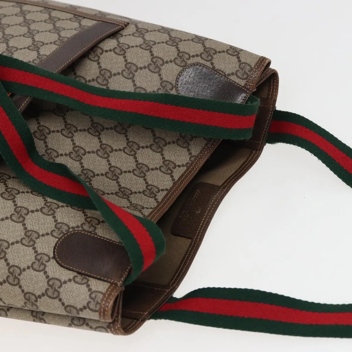 GUCCI GG Supreme Web Sherry Line Tote Bag PVC Beige Red 378 02 003 79623