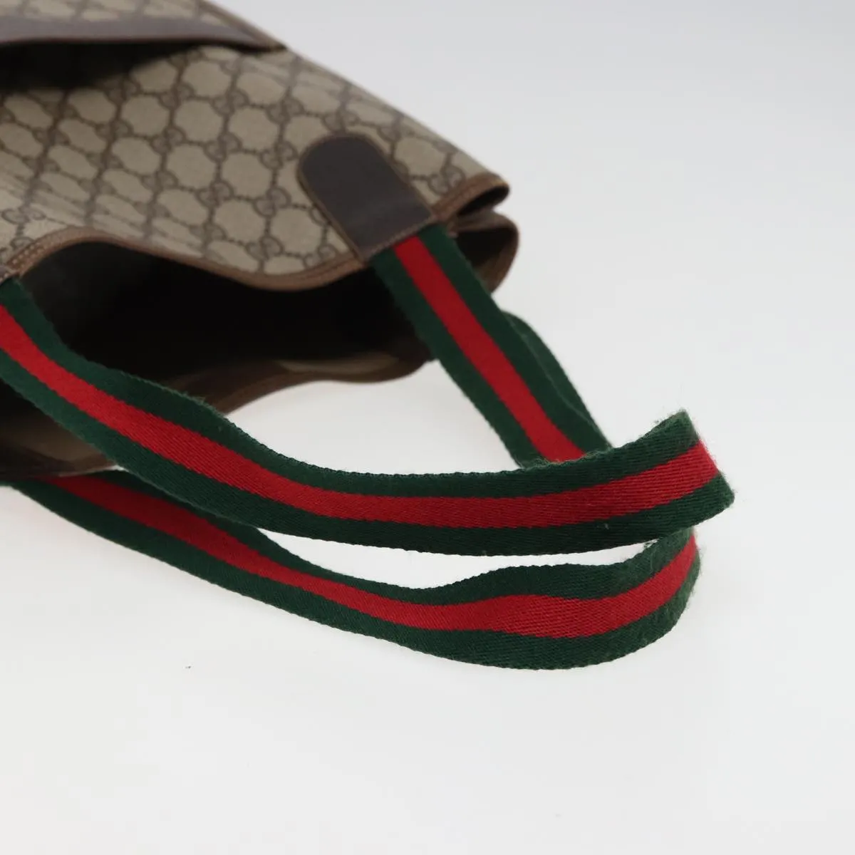 GUCCI GG Supreme Web Sherry Line Tote Bag PVC Beige Red 378 02 003 79623