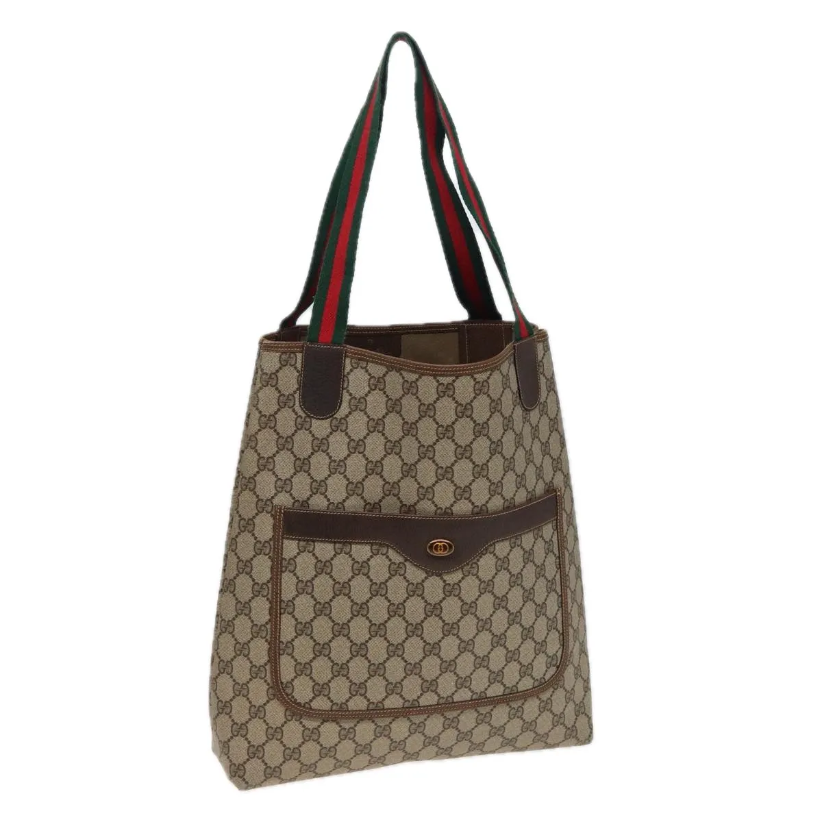 GUCCI GG Supreme Web Sherry Line Tote Bag PVC Beige Red 378 02 003 79623