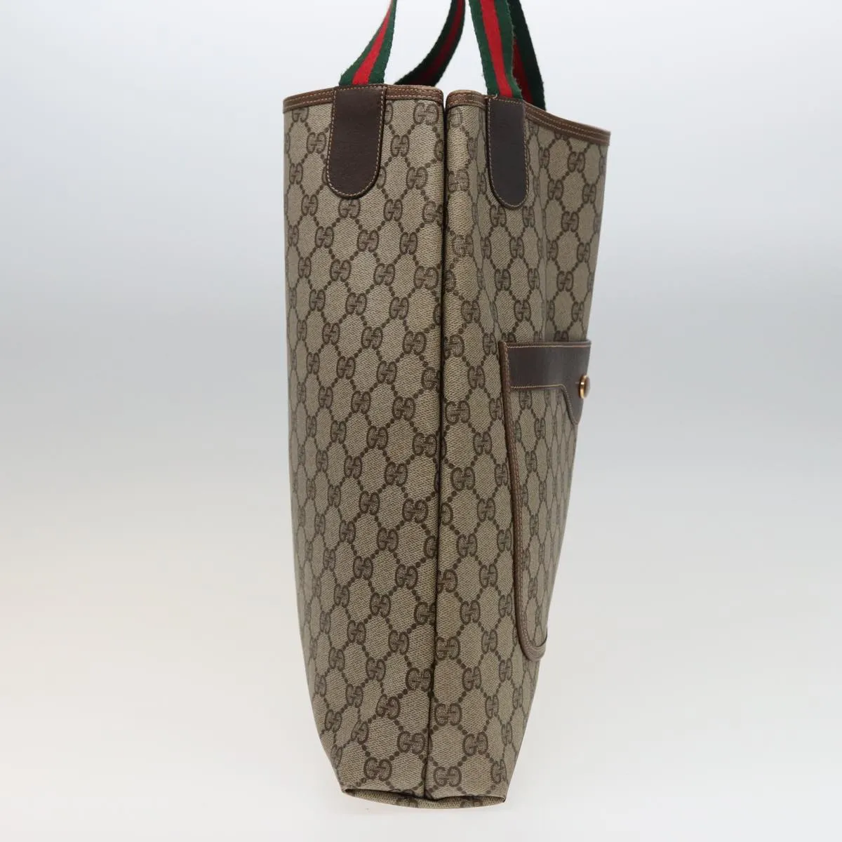 GUCCI GG Supreme Web Sherry Line Tote Bag PVC Beige Red 378 02 003 79623