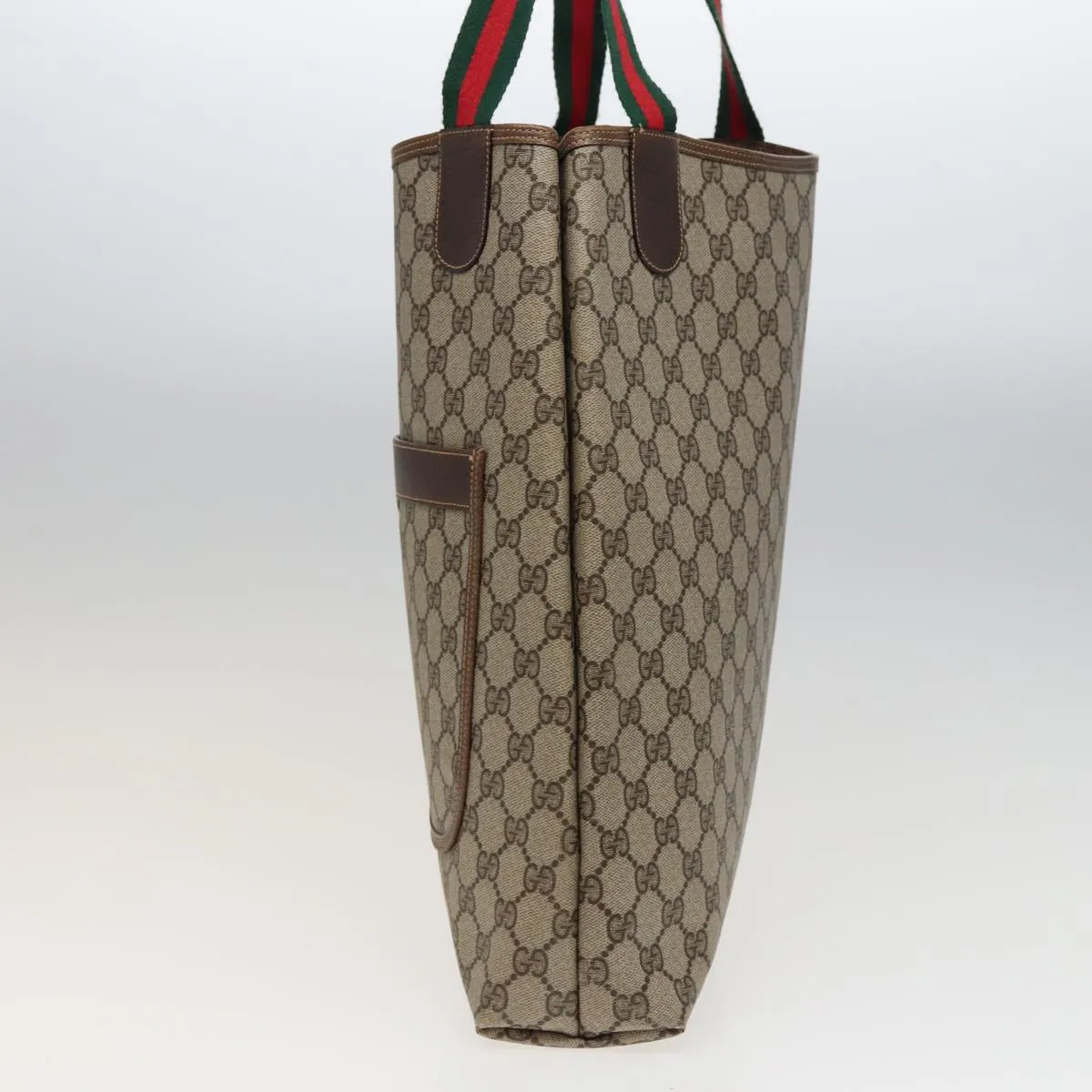 GUCCI GG Supreme Web Sherry Line Tote Bag PVC Beige Red 378 02 003 79623