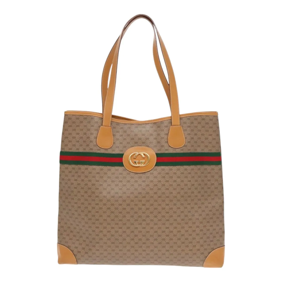 GUCCI Micro GG Canvas Web Sherry Line Tote Bag Beige Gold kk337