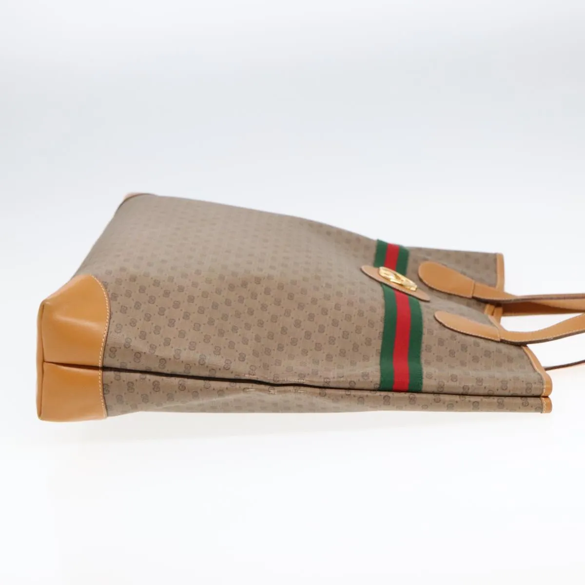 GUCCI Micro GG Canvas Web Sherry Line Tote Bag Beige Gold kk337