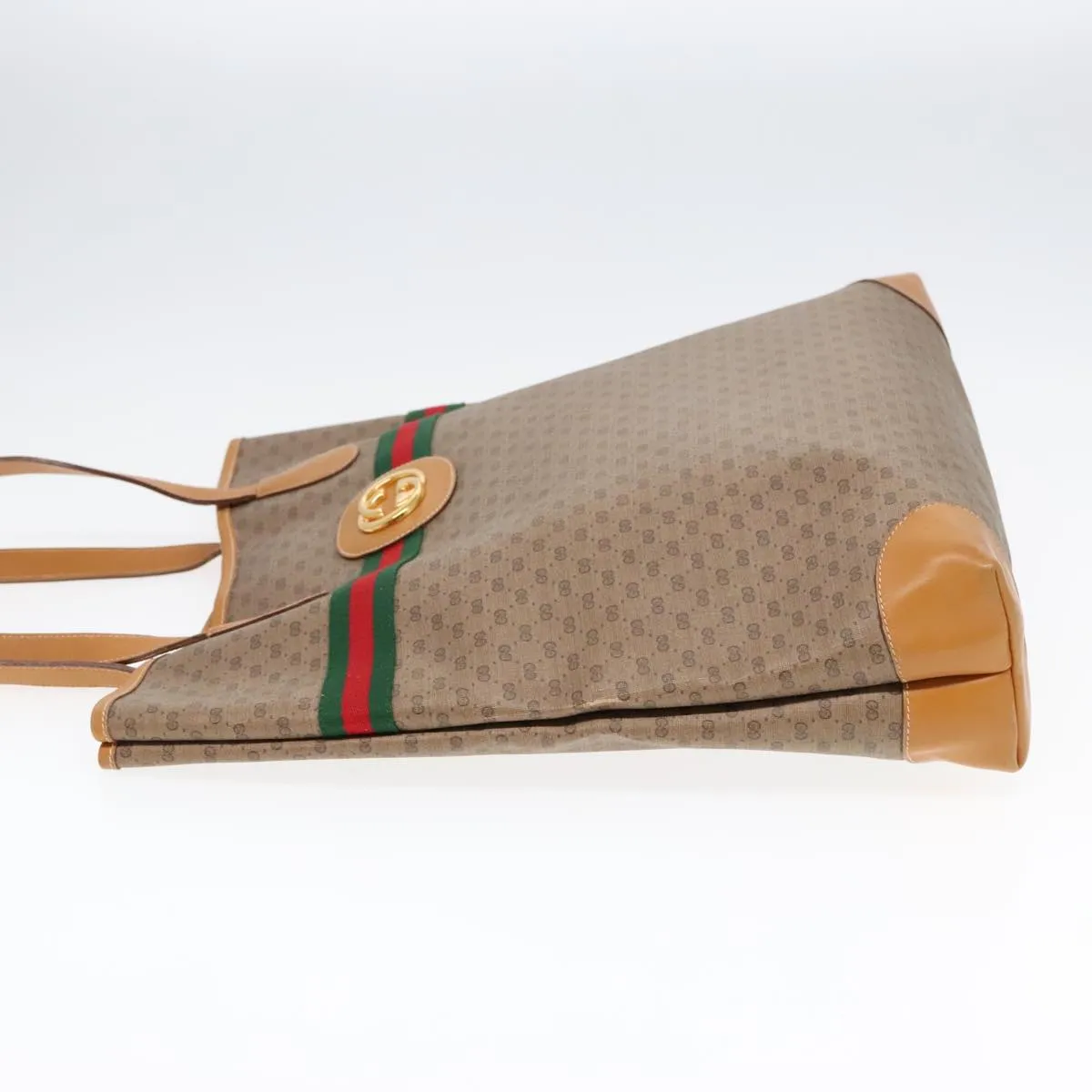 GUCCI Micro GG Canvas Web Sherry Line Tote Bag Beige Gold kk337